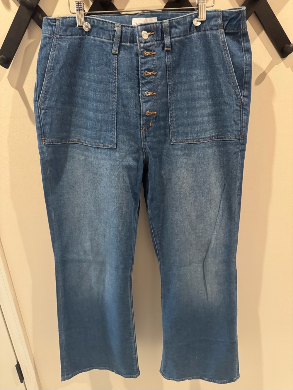 LOFT Medium Blue Wide-Leg Button-Fly Jeans with Front Patch Pockets